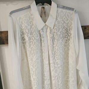 Elegant White Lace Button-Up Blouse